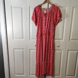 Destination 365 Red White Floral Maxi Dress Size 2X Peplum Cottagecore Western